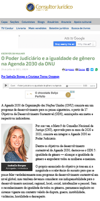 Conjur publica artigo de juíza do TJDFT sobre Judiciário e igualdade de gênero na Agenda 2030