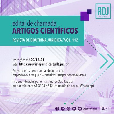 Seguem abertas inscrições de artigos para a Revista de Doutrina Jurídica do TJDFT