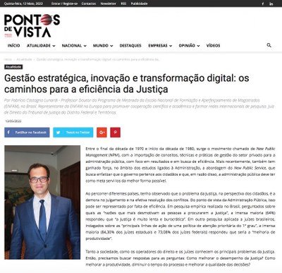 Revista portuguesa publica artigo de Juiz do TJDFT sobre inovação