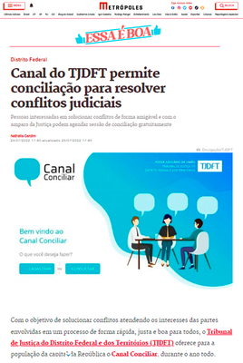 Canal Conciliar do TJDFT é destaque no  Metrópoles