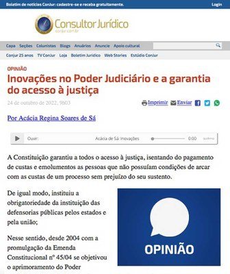 Juíza do TJDFT publica artigo no Conjur sobre inovações no Poder Judiciário