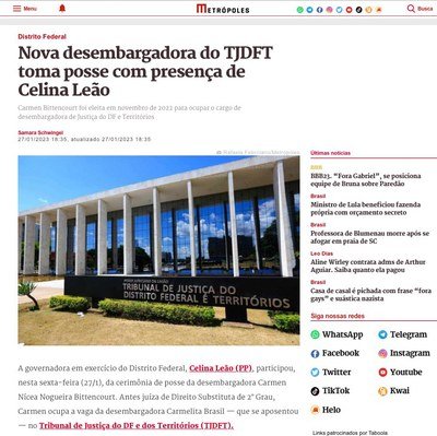 Posse de nova Desembargadora do TJDFT repercute na imprensa