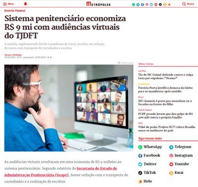 Economia com audiências criminais telepresenciais do TJDFT repercute na imprensa