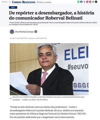 Trajetória do 1º Vice- Presidente do TJDFT é destaque no Correio Braziliense